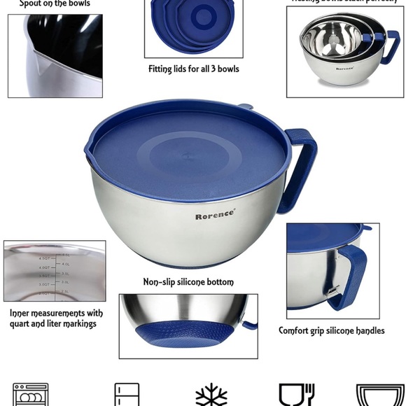 Mixing bowls pour spout with lid and silicone handle - Picture 2 of 5